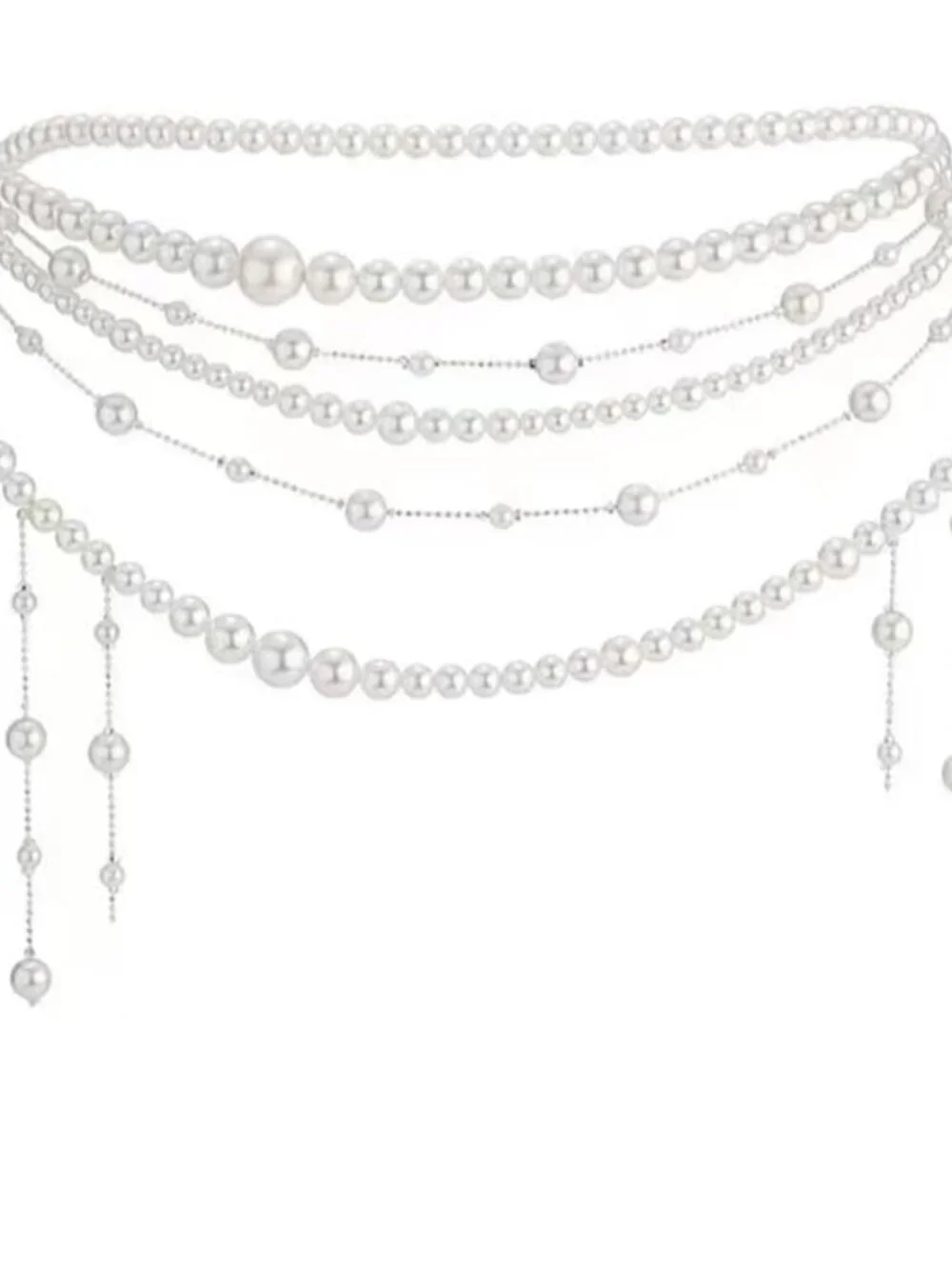 Multilayer Pearl Tassel Waist Chain Trendy Flower Waistband White Pearl Body Cha